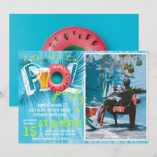Summer beer Pool Party Photo Birthday Invitation (Front/Back)