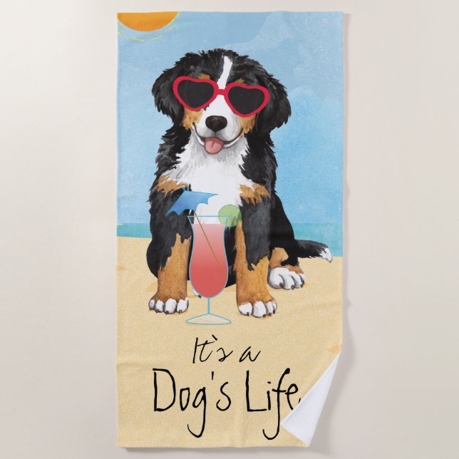 Summer Bernese Mountain Dog Beach Towel (Front)