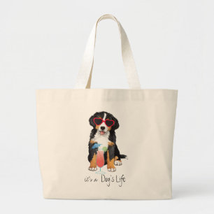 Summer Bernese Mountain Dog Large Tote Bag