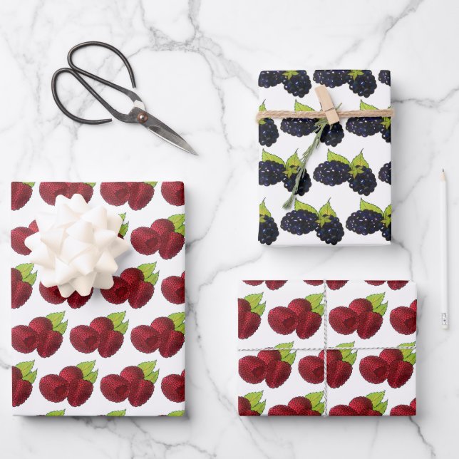 Summer Berries Raspberry Blackberry Berry Fruit Wrapping Paper Sheet (Front)