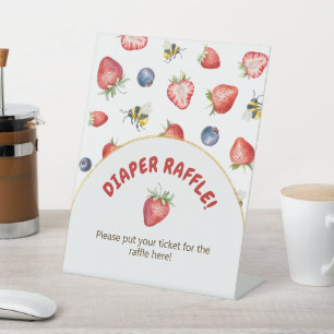 Summer Berry Sweet Baby Shower Diaper Raffle Pedestal Sign