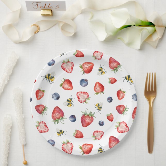 Summer Berry Sweet Watercolor Baby Shower Paper Plate (Wedding)