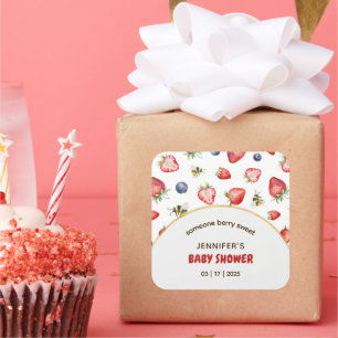 Summer Berry Sweet Watercolor Baby Shower Square Sticker