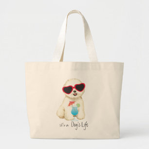 Summer Bichon Frise Large Tote Bag