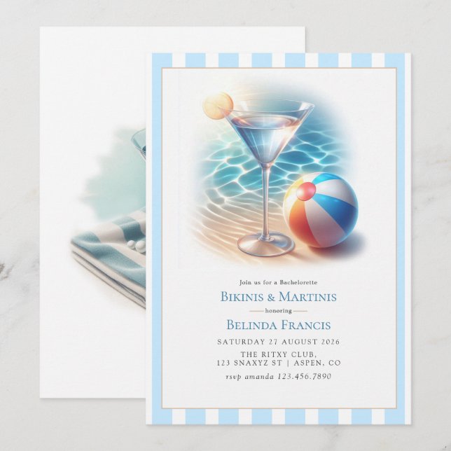 Summer Bikinis & Martinis Bachelorette Party Invitation (Front/Back)