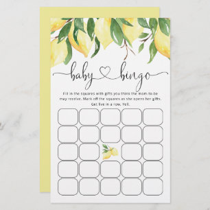 Summer Bingo Lemon Citrus Baby Shower Game