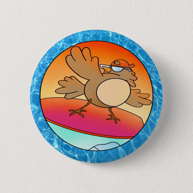 Summer Bird Surfer 6 Cm Round Badge (Front)
