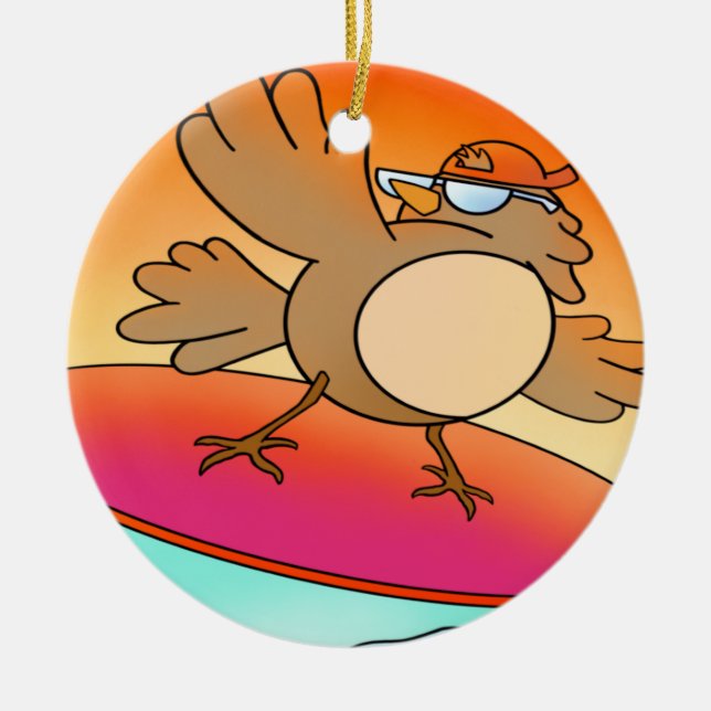 Summer Bird Surfer Ceramic Tree Decoration (Front)