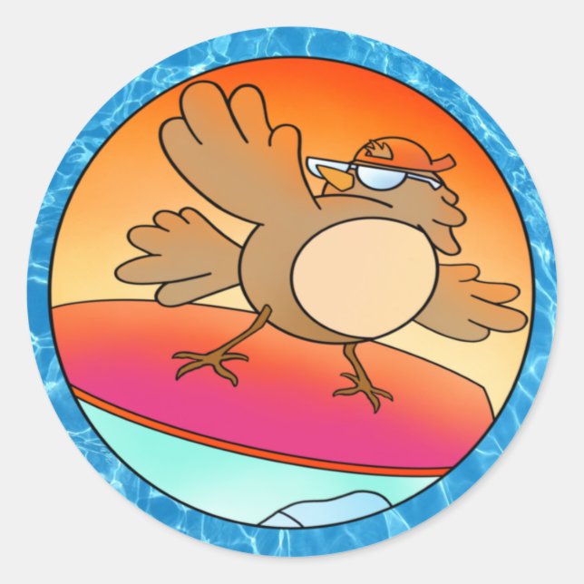 Summer Bird Surfer Classic Round Sticker (Front)