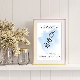 Summer Birth Flower July Blue Larkspur Delphinium  Poster