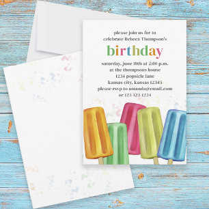 Summer Birthday Cute Popsicles Custom Invitation