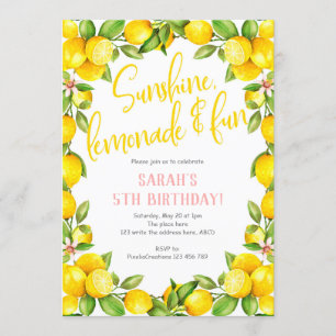 Summer birthday, lemon, girl birthday invitation