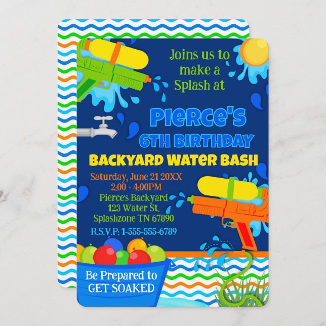 Summer Birthday Party Backyard Water Bash Party Invitation (Front/Back)