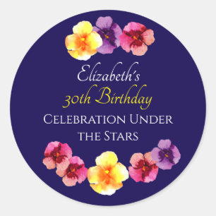 Summer Birthday Party Boho Purple Floral Birthday Classic Round Sticker