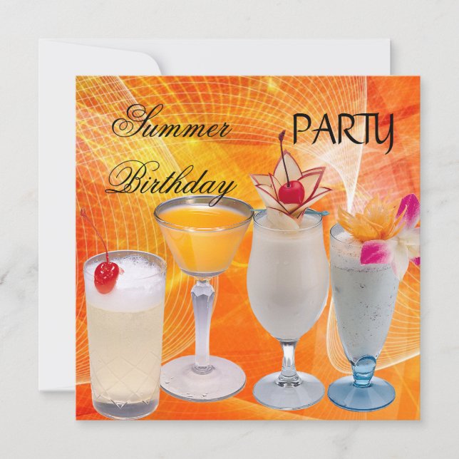 Summer Birthday Party Cocktails Tropical Invitation (Front)