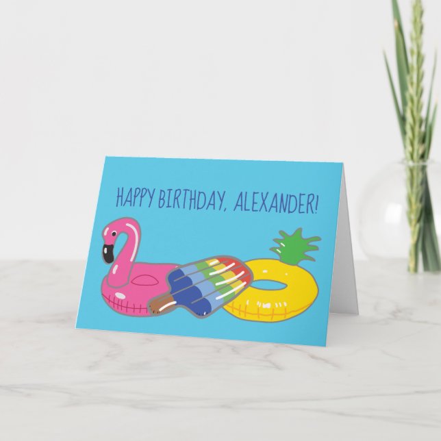 Summer Birthday Pool Floats Personalised Card (Front)