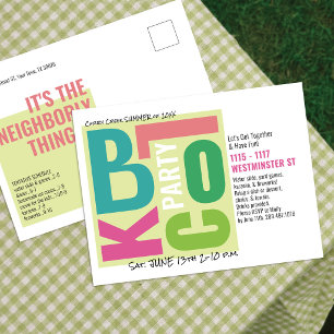 Summer Block Party Retro Type Neighbourhood Event Postcard
