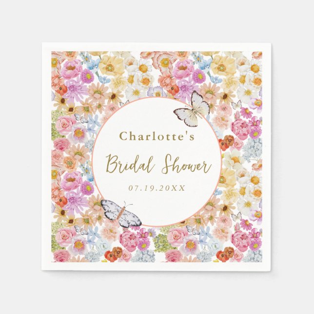 Summer Bloom Floral Butterfly Bridal Shower Custom Napkin (Front)