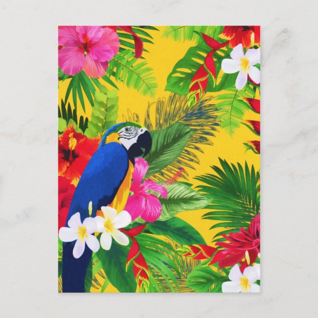 Summer Bloom Tropical Toucan Leaves Watercolor Holiday Postcard (Front)