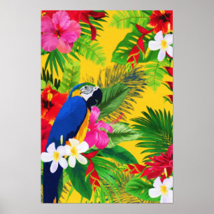 Summer Bloom Tropical Toucan Leaves Watercolor Poster