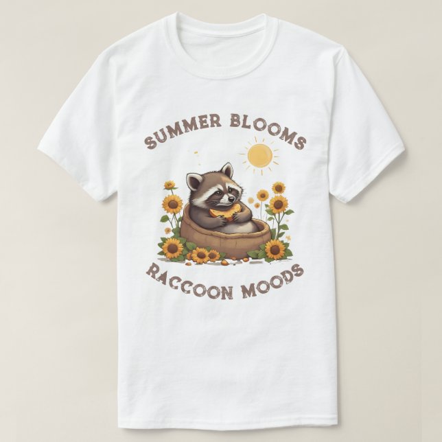 Summer Blooms Racoon Moods T-Shirt (Design Front)