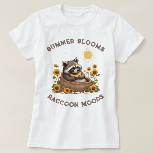 Summer Blooms Racoon Moods T-Shirt (Design Front)