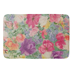Summer Blooms Watercolor Flower Collage Bath Mat
