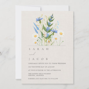 Summer Blossom Blue Daisy Wedding Invitation