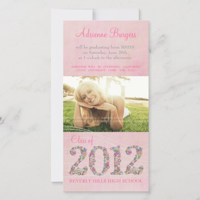 Summer Blossoms Class of 2012 Graduation PhotoCard Announcement (Front)