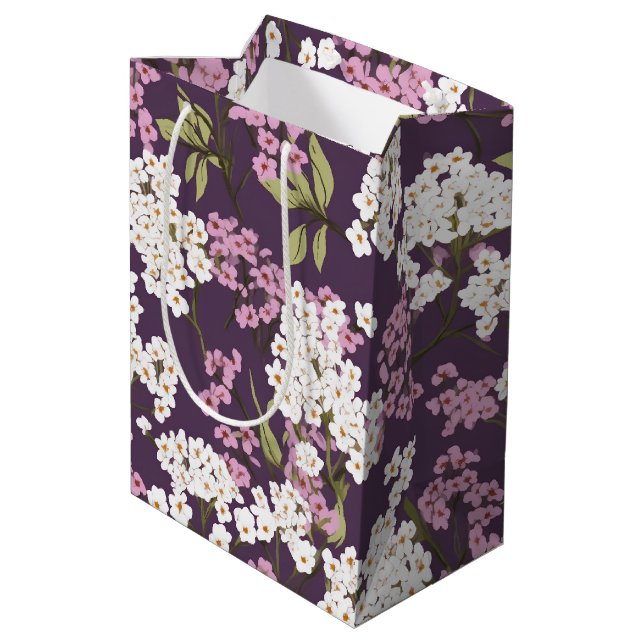 Summer Blossoms On Purple Medium Gift Bag (Back Angled)