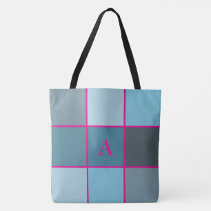 Summer Blue and Hot Pink Monogram Geometric Tote Bag