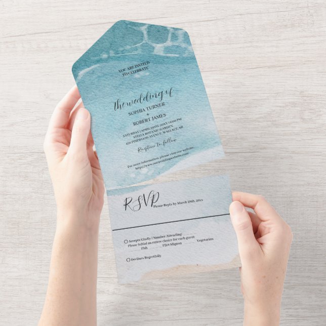Summer Blue Beach Wedding All In One Invitation (Tearaway)