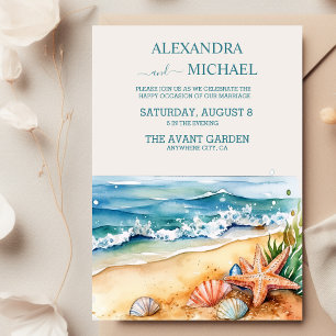 Summer Blue Beach Wedding Invitation