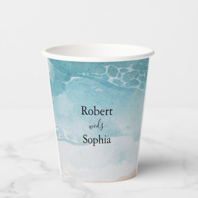 Summer Blue Beach Wedding Paper cup (Front)