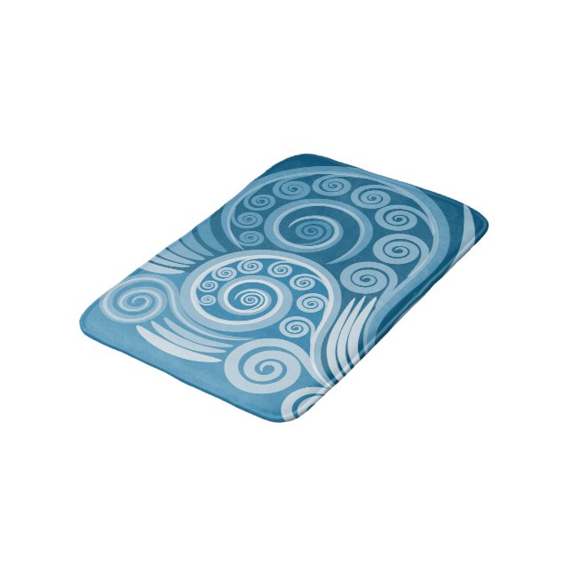 Summer Blue Curly Swirls Bath Mat (Angled)