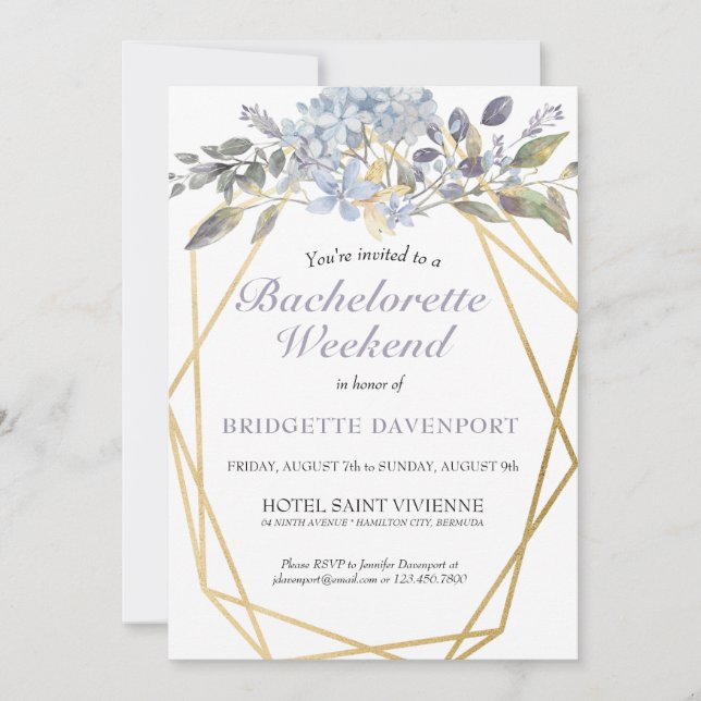Summer Blue Floral Bachelorette Weekend Itinerary Invitation (Front)