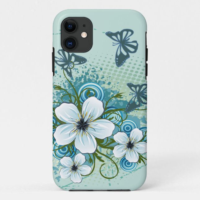 Summer Blue Floral & Butterflies Case-Mate iPhone Case (Back)