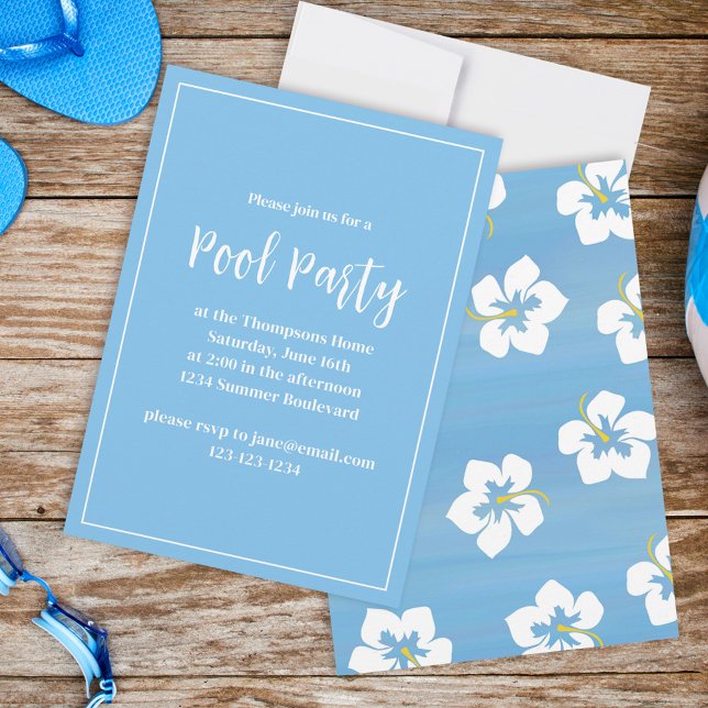 Summer Blue Floral Tropical Party Custom Invitation (Creator Uploaded)
