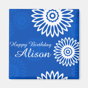 Summer Blue flowers Happy Birthday Name Magnet