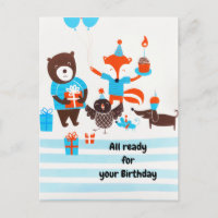 Summer Blue Forest Woodland Animals Watercolor