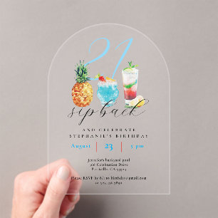 Summer Blue Fruit Cocktails 21st Birthday Party  Acrylic Invitations
