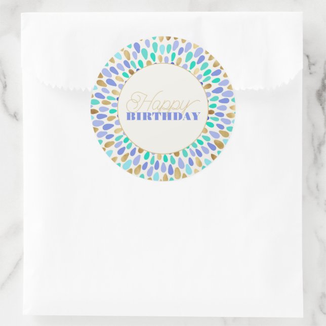 Summer Blue Gold Flower Burst  Classic Round Sticker (Bag)