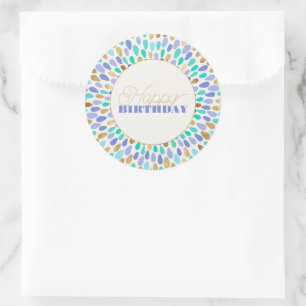 Summer Blue Gold Flower Burst  Classic Round Sticker