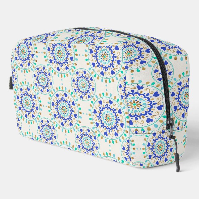 Summer Blue Gold Heart Mandala Dopp Kit (Right Corner)