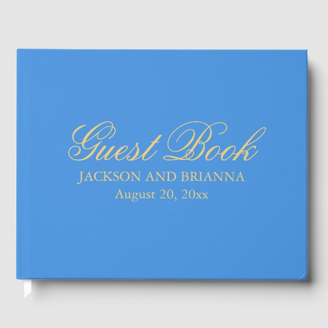Summer Blue & Gold Personalised Wedding Guest Book (Front)
