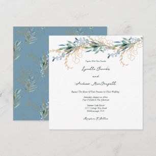 Summer Blue Green Watercolor Floral Wedding Invitation