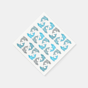 Summer Blue Grey Cute Dolphins Illustrations Napkin