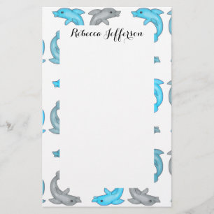 Summer Blue Grey Cute Dolphins Illustrations Stationery
