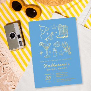 Summer Blue Hand Drawn Beach Bridal Shower Gold