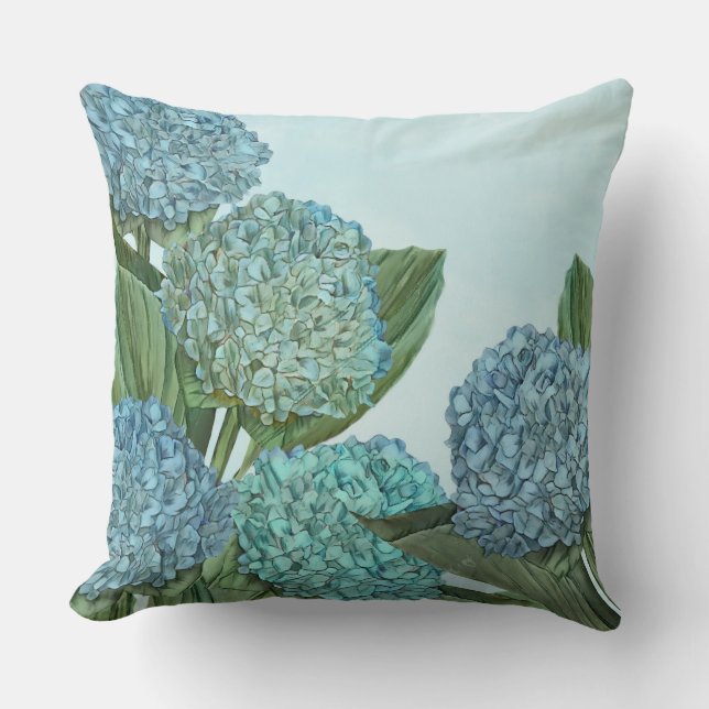 Summer Blue Hydrangea Bouquet Cushion (Front)